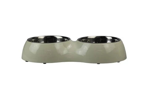 Diva - Stainless Steel Double Diner Cat Bowl Cream - Pets Wonderland