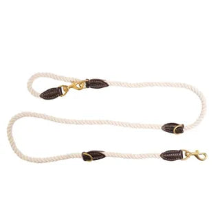 Mog & Bone - Multi Function Rope Lead With Leather Brass 1.8m - Pets Wonderland