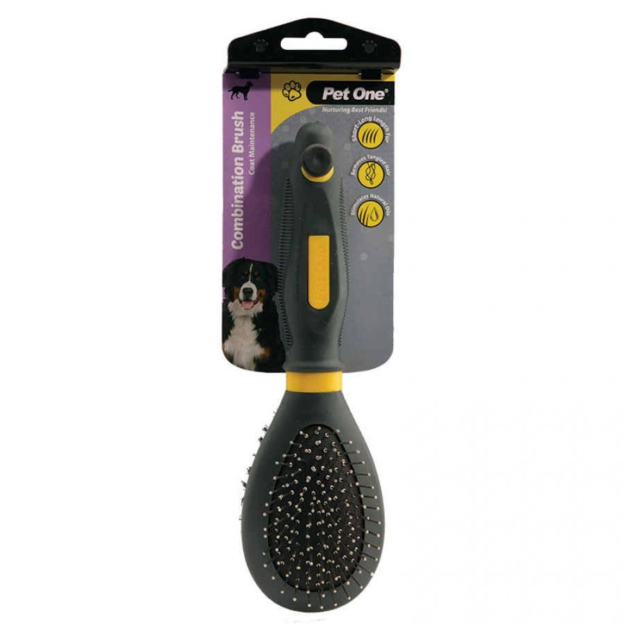 Pet One - Grooming Brush Combo Bristle & Metal Pins - Pets Wonderland
