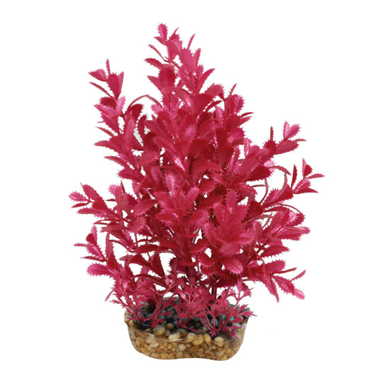 Aqua One - Plastic Plant On Rock No2 Red/Green 19X12X 17cm - Pets Wonderland
