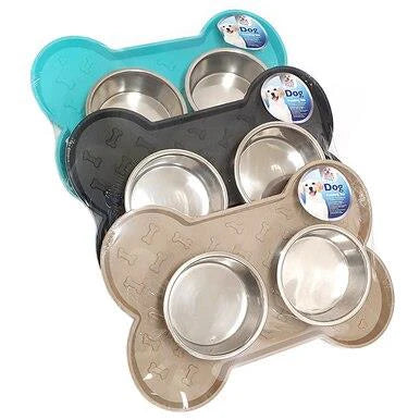 Pet Accessories - Placemat W/ Bowls Set Tan - Pets Wonderland