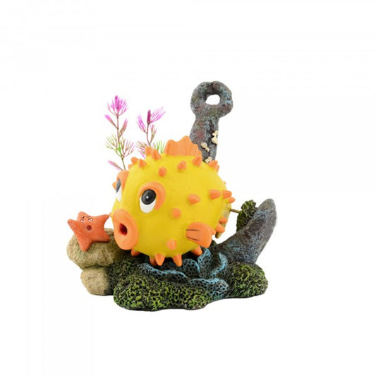 Bioscape - Ornament Bubbling Yellow Puffer W/ Anchor - Pets Wonderland