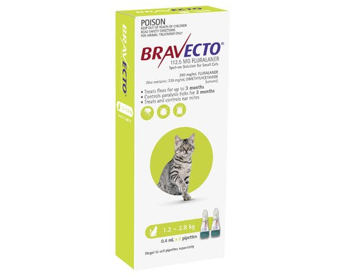 Bravecto - Cat Spot On 1.2-2.8kg (Green) 2 Pack