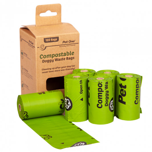 Pet One - Doggy Waste Bags Compostable 6 Pack Rolls - Pets Wonderland
