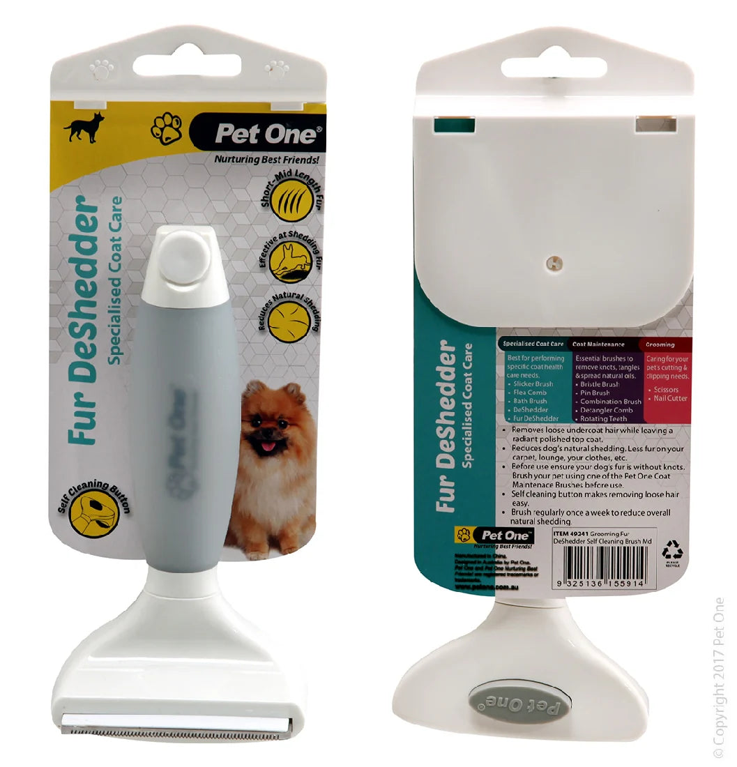 Pet One - Fur DeShedder Brush Self Cleaning Medium