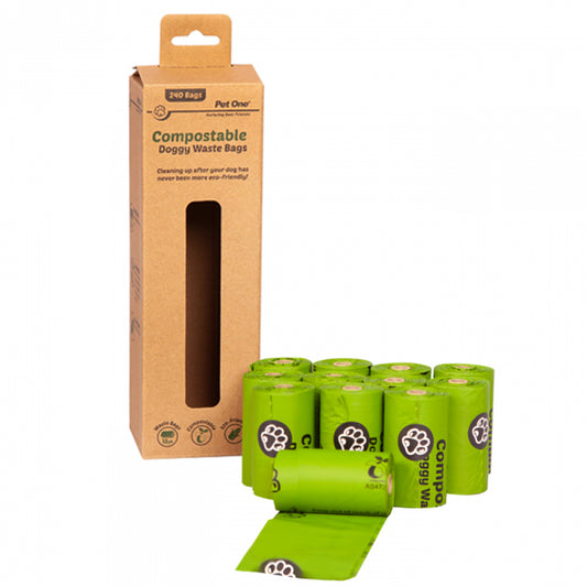 Pet One - Doggy Waste Bags Compostable 12 Pack Rolls - Pets Wonderland