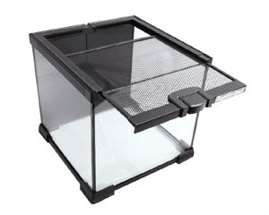 Reptile One - Black Terrarium Mini T2 Glass Tank Wire Mesh Lid 20x20x20cm