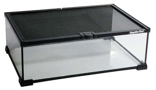 Reptile One - Black Terrarium Mini T2 Glass Tank Wire Mesh Lid 45x30x16cm