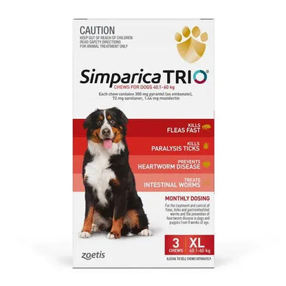 Simparica Trio - Fleas, Ticks & Worming Chewable for Dogs 40.1-60kg 3 Pack