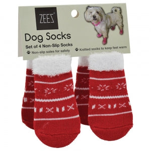 Zeez - Non Slip Pet Socks Xmas Sweater Red & White - Pets Wonderland