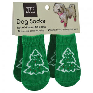 Zeez - Non Slip Pet Socks Xmas Tree Green - Pets Wonderland