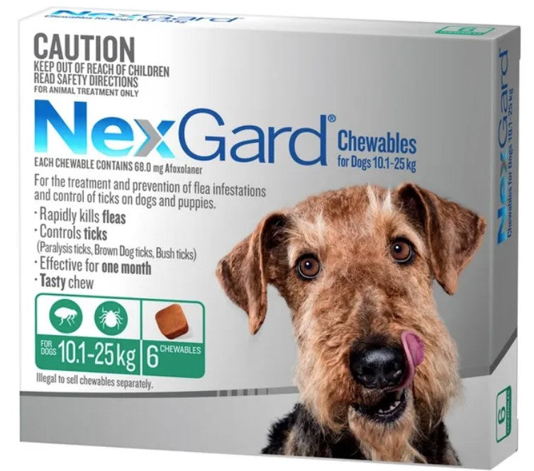 NexGard - Medium Dogs 10.1-25kg Flea, Tick, Lice & Mite (Green)