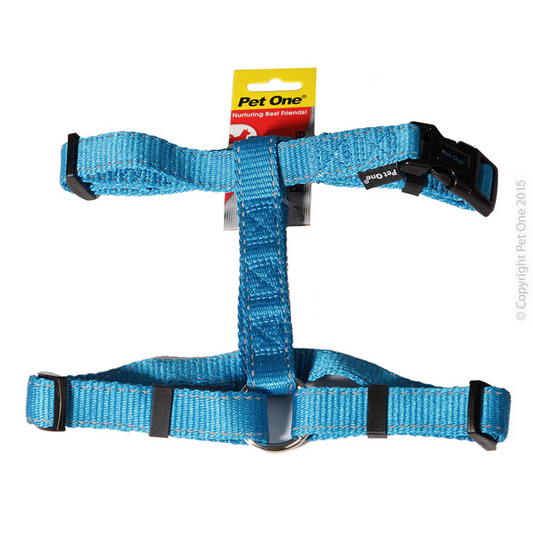 Pet One - Nylon Reflective Harness Aqua 23-35cm x 15mm - Pets Wonderland