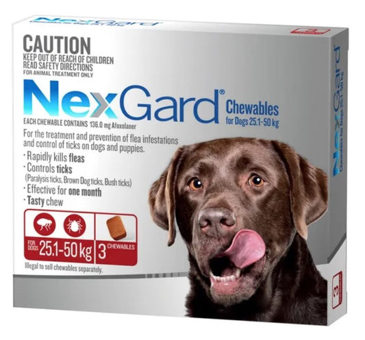 NexGard - Large Dogs 25.1-50kg Flea, Tick, Lice & Mite (Red)